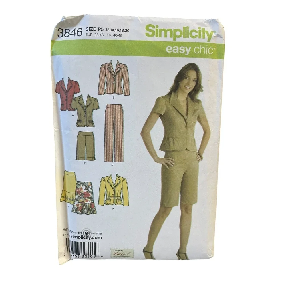 Simplicity 3846 Misses Petite Pants Shorts Skirt Jacket Size 12-20